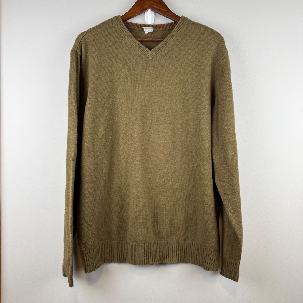VTG Old Navy V-Neck Lambswool Blend Sweater Mens XL Olive Academic Preppy Earthy